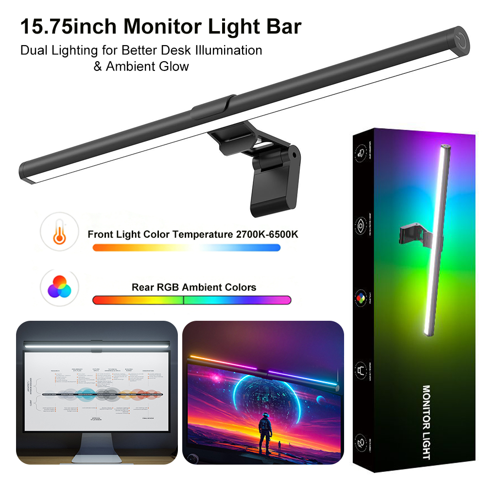 Photography Lighting Game - RGB-Farbwechsel-Hängelampe, USB-betriebene Monitorleuchte, stufenlos dimmbare Atmosphärenbeleuchtung